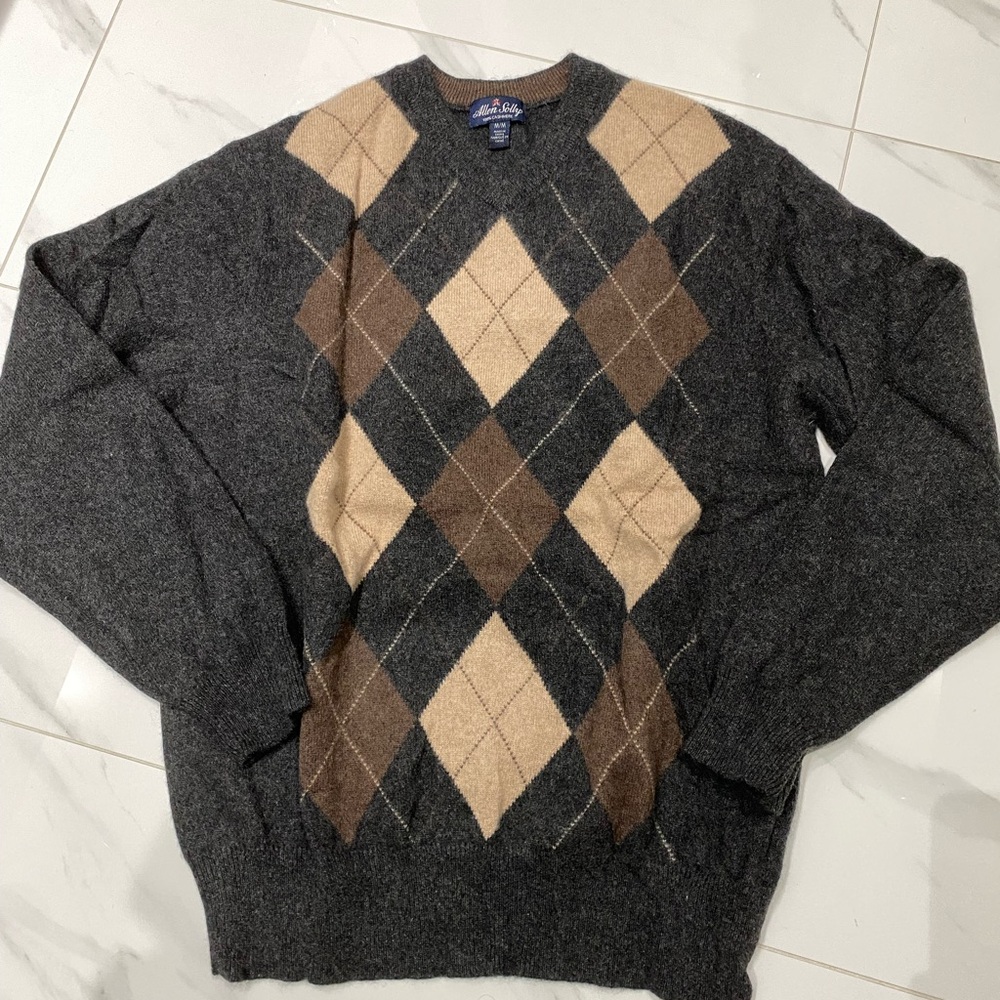 Allen Solly Argyle Cashmere Sweater - Charcoal and Brown
